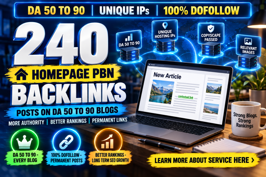 240 PBN on DA 50 to 90 Permanent DoFollow Homepage SEO Backlinks Skyrocket Your Rank