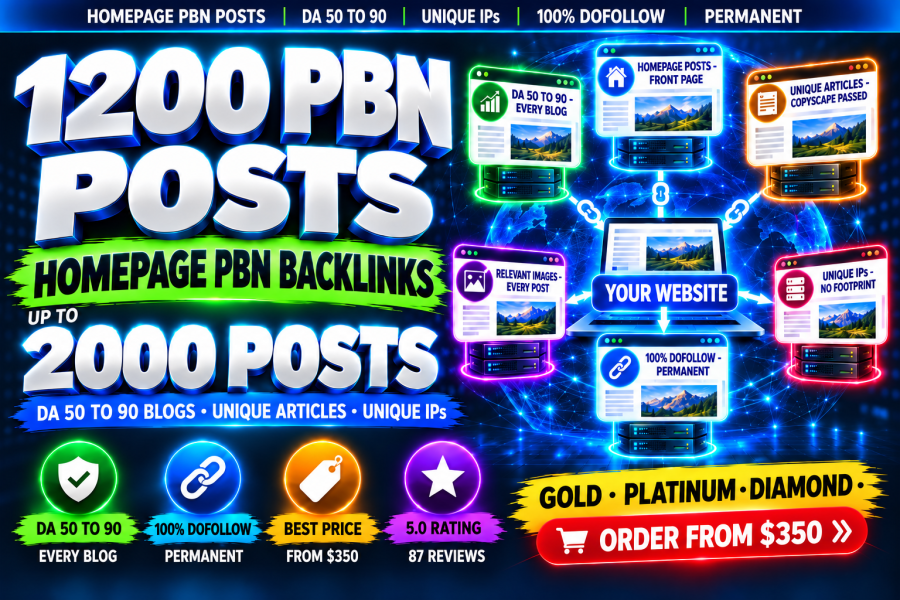 Rank 1200 PBN on DA 50 to 90 Unique Domains Permanent Do Follow Homepage SEO Backlinks