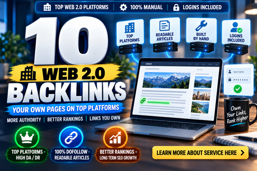 BOOST YOUR SERP by Building 10 High DA DR Web 2.0 Backlinks on Top Platforms Manually