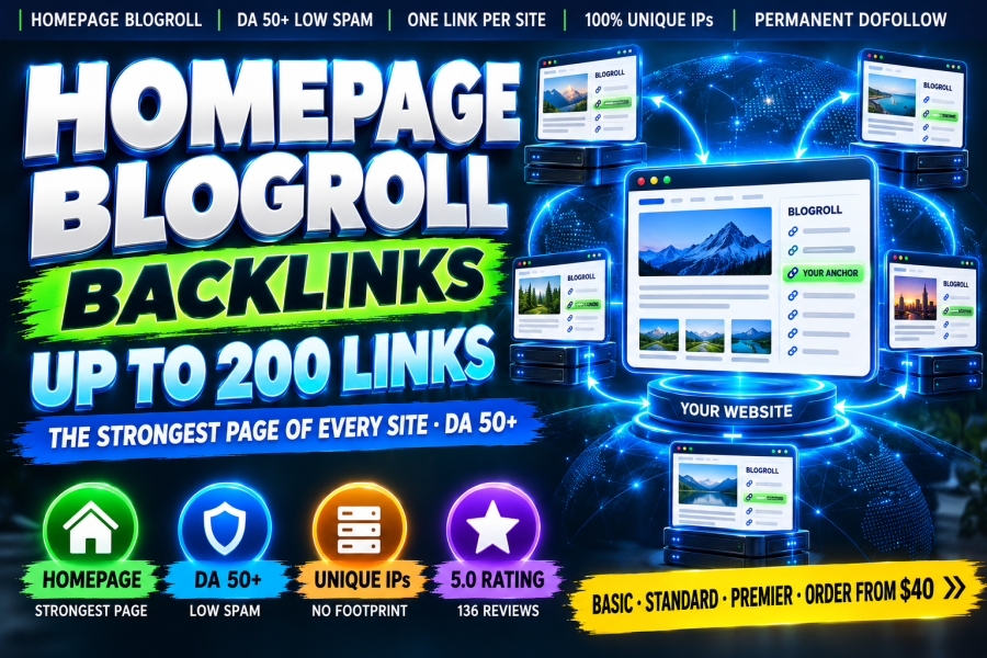 Create 50 Homepage DA50+ Blogroll Backlinks For Your Anchor
