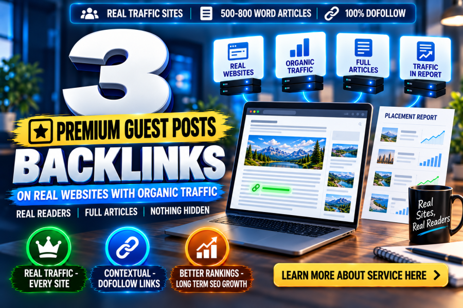 Publish 3 Premium Guest Posts on Real Websites With Organic Traffic, DoFollow