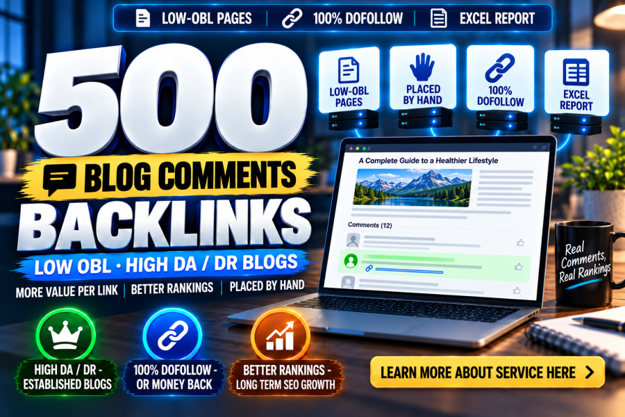 500 High DA DR Blog Comments Backlinks on Low OBL Pages, 100% DoFollow Manual