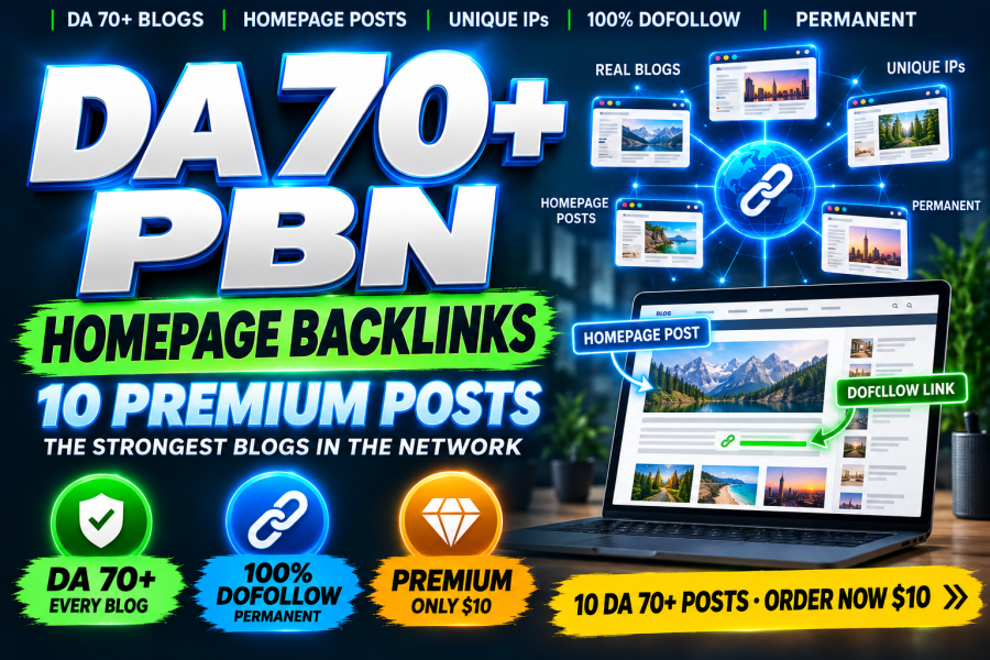 10 Premium DA70+ Homepage PBN Backlinks, Permanent DoFollow, Unique IPs
