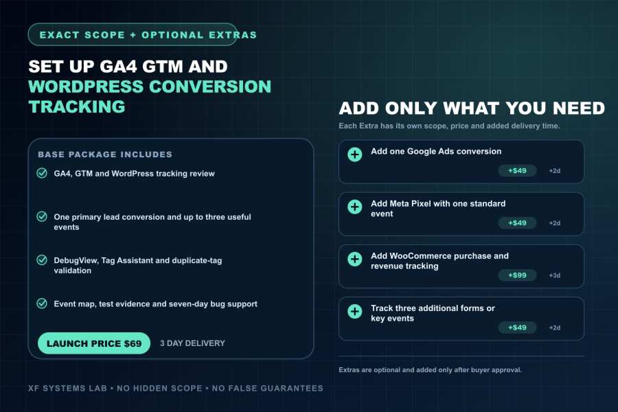 I will set up GA4 GTM and WordPress conversion tracking