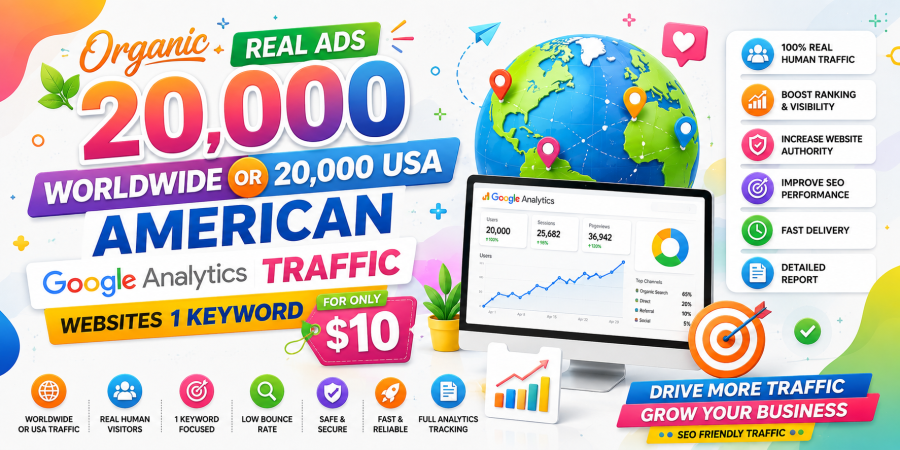 Organic Real Ads 20000 Worldwide Or 20000 USA American Google Analytics Traffic Websites 1 Keyword