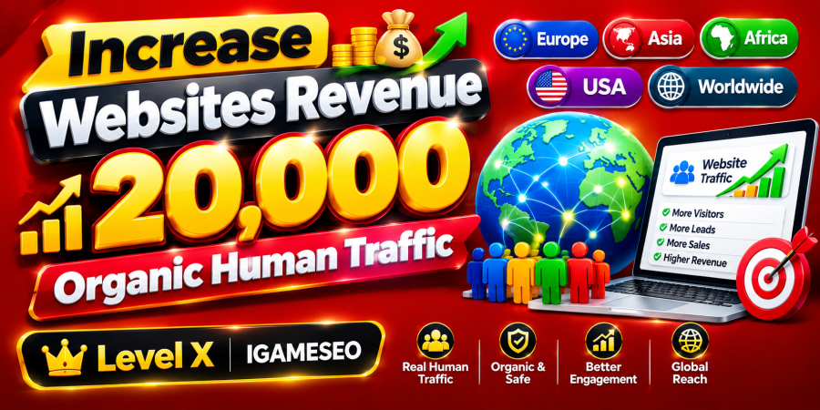 Increase Websites Revenue 20,000 European Asian African USA American Worldwide Organic Human Traffic