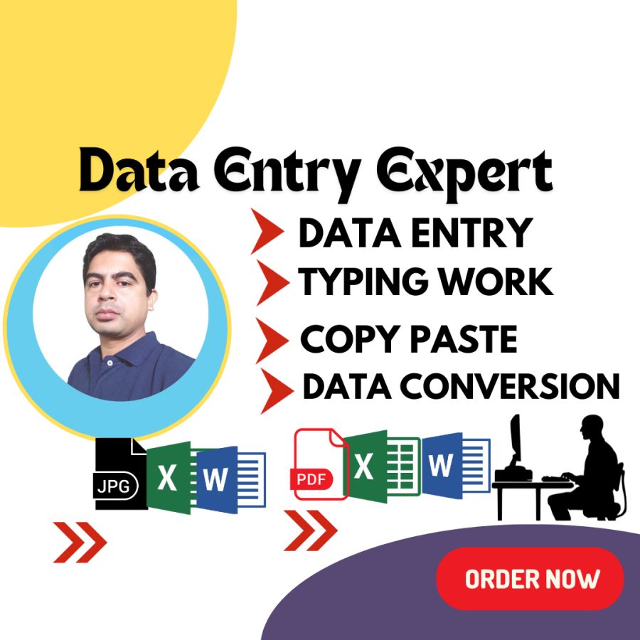 I will do data entry, excel data entry, copy paste, PDF to excel, PDF to word, typing