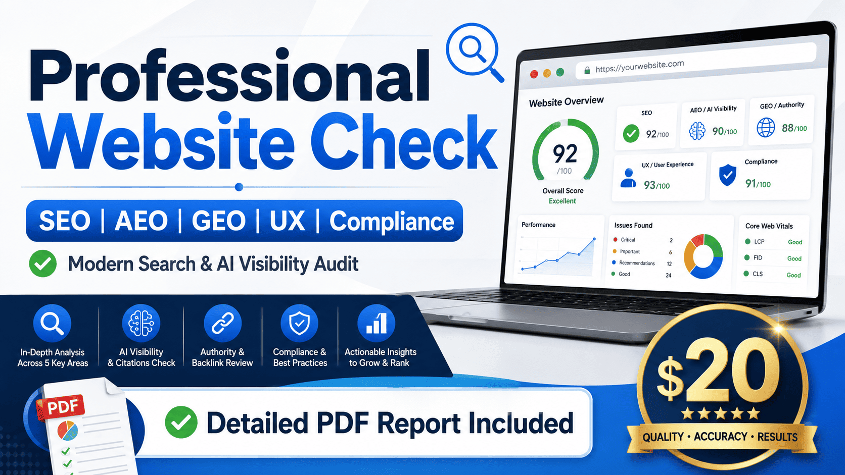 I will professionally audit your website for SEO AEO GEO UX and compliance risks