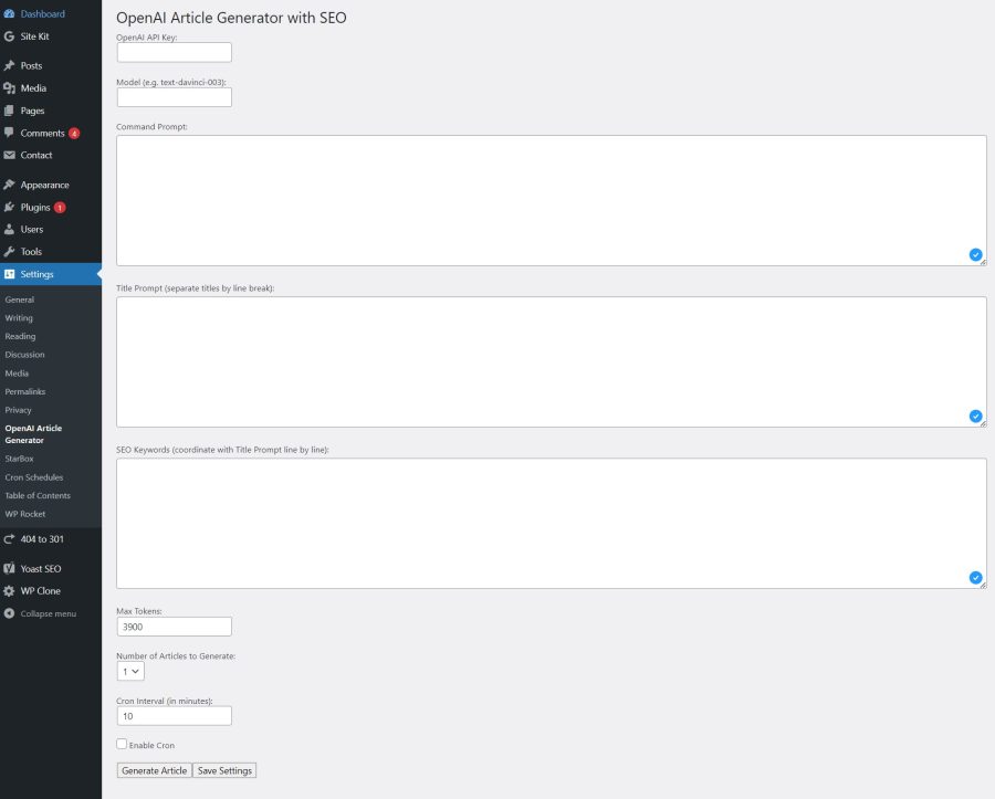 OpenAI Wordpress AutoBlogging Bot