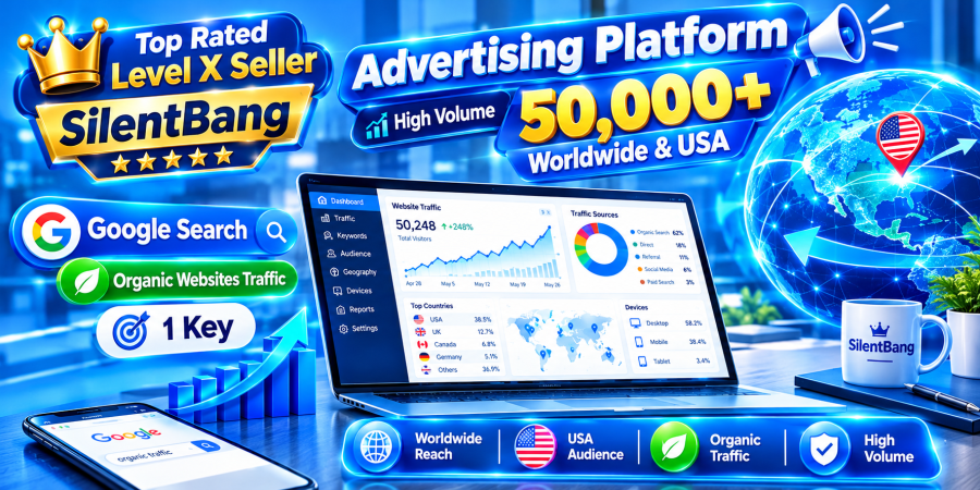 Advertising Platform High Volume 50,000 Worldwide & USA Google Search Organic Websites Traffic 1 Key