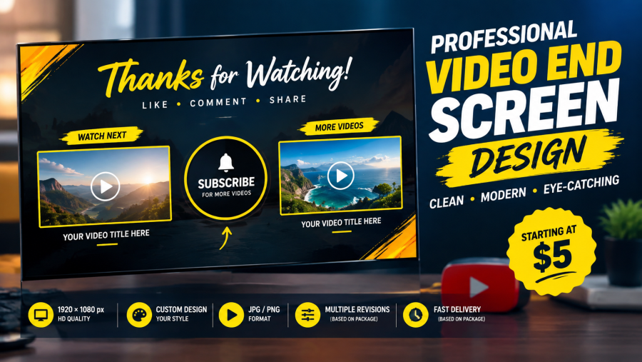 I Will Design a Professional YouTube End Screen