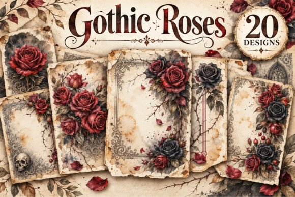 Junk Journal Gothic Roses Pages