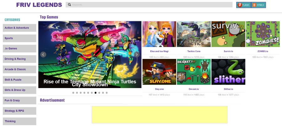 The source code of the mini game website on the browser is the same as the frivlegend SEO standard w