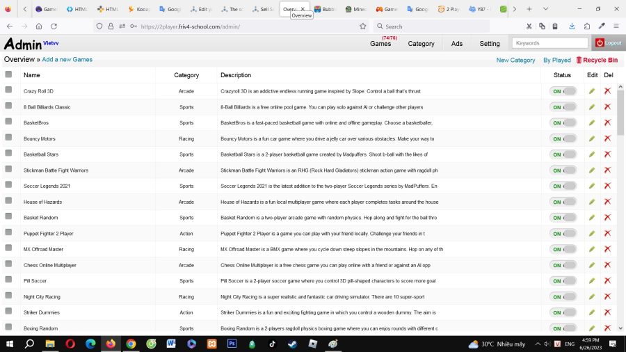 The source code of the mini game website on the browser is composed of flash games and html5 games