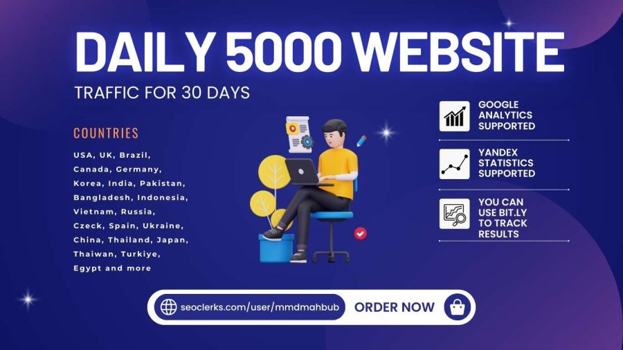 Get daily 5000 website traffic for 30 days