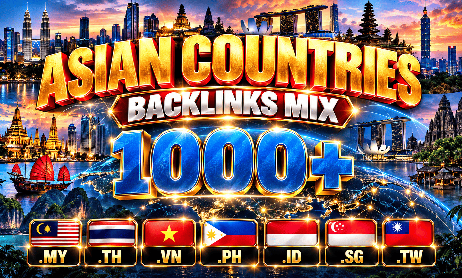 1000+ Asian countries based MY TH VN PH ID SG TW backlinks