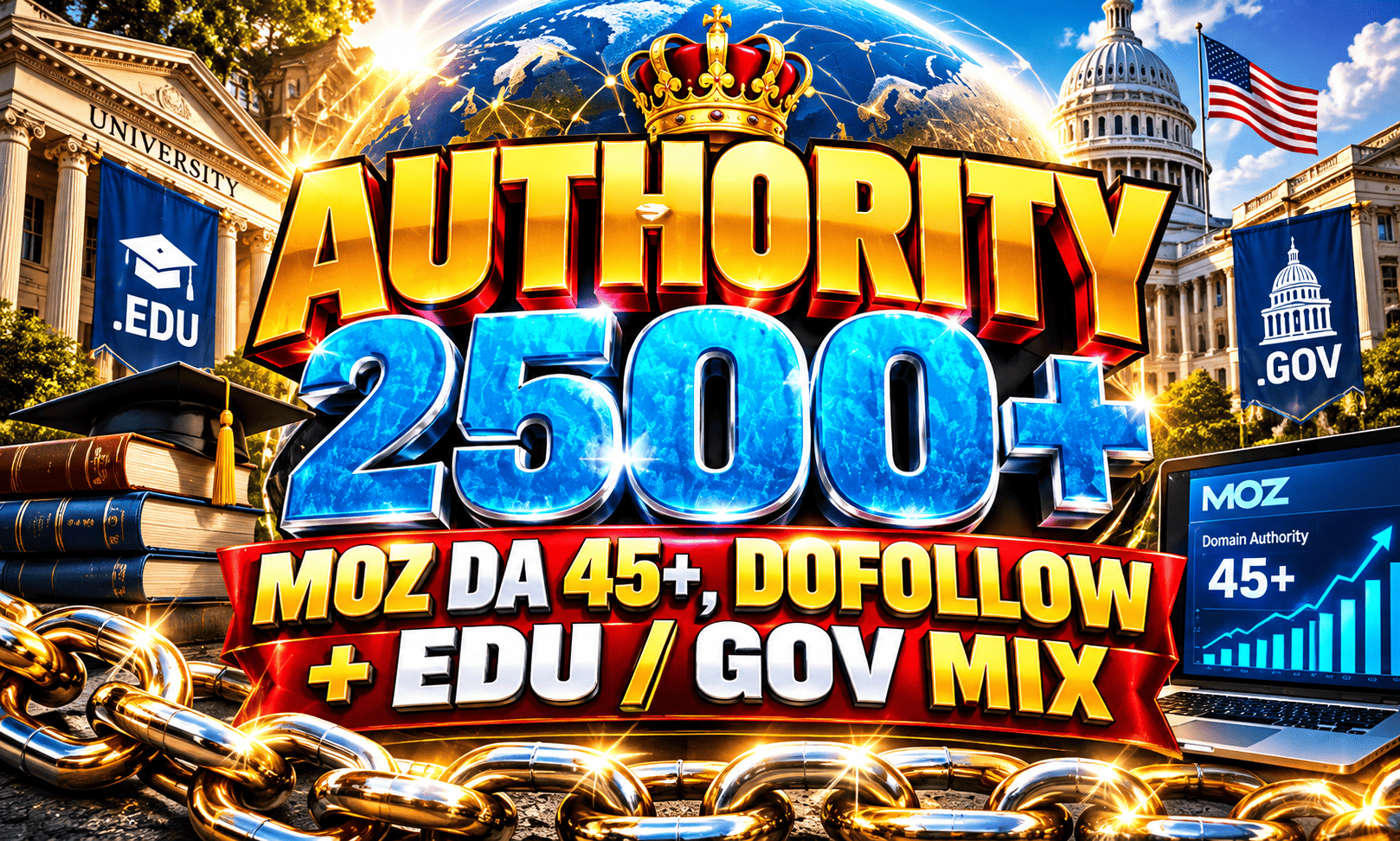 2500+ DA 45+, dofollow, EDU and GOV backlinks mix