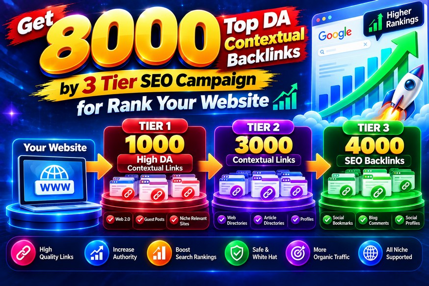 Get 8000 Top DA Contextual Backlinks by 3 Tier SEO Campaign for Rank Your Website