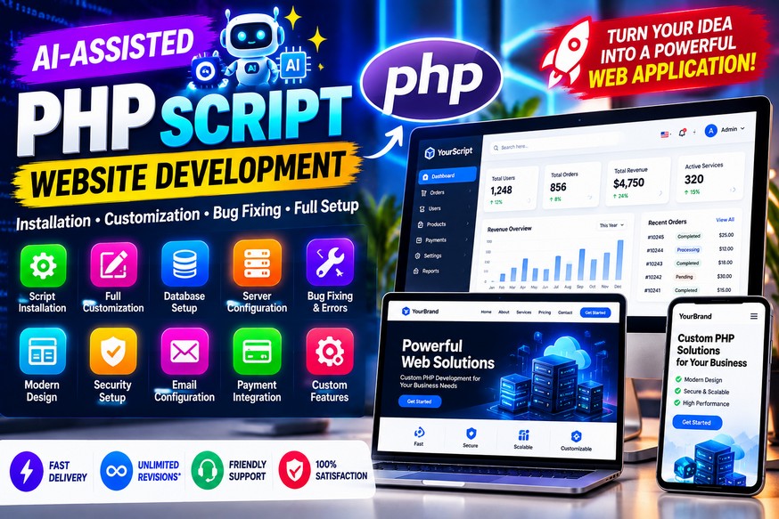 I will build an AI-assisted PHP website or install and customize your PHP script
