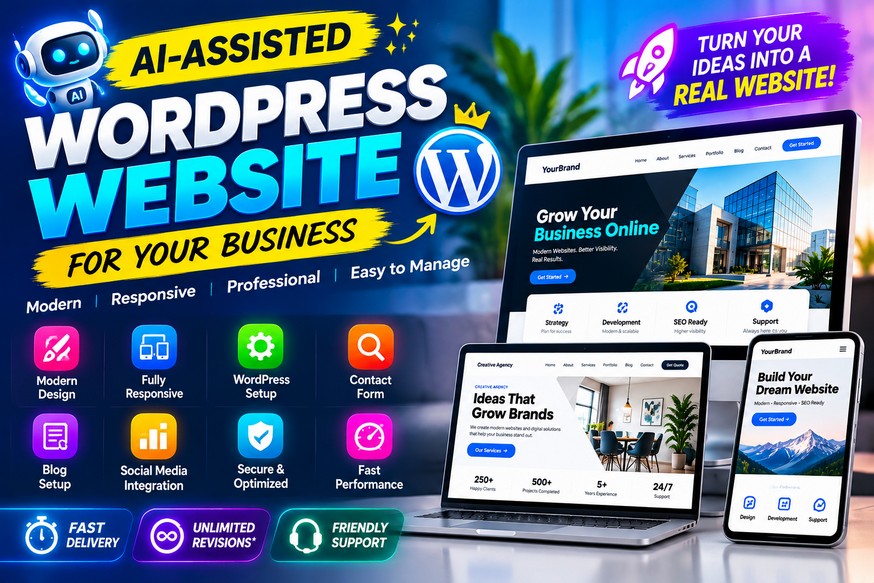 I will build a professional AI-assisted WordPress website from scratch