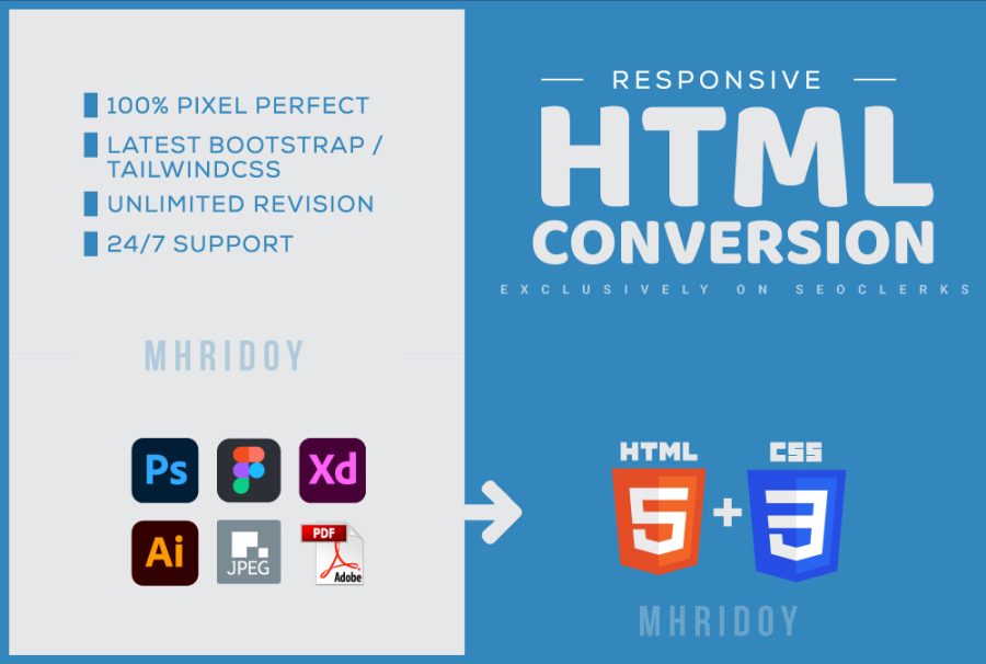 I will convert figma to html, xd to html, psd to html, bootstrap or tailwindcss Responsive