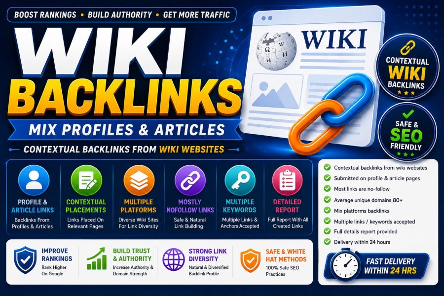 I Will Build Contextual 500 Wiki Backlinks from Profiles and Articles for Website SEO