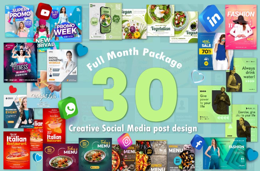 30 Social Media Post, Ads, Covers, Web banner Management
