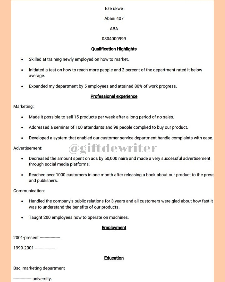 I Deliver the best toolbox to sell yourself to your employer. High-quality Resume, less than a page.