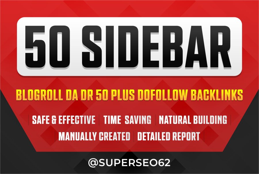50 Homepage Sidebar & BlogRoll Backlinks with DA50+ PBN Dofollow Links