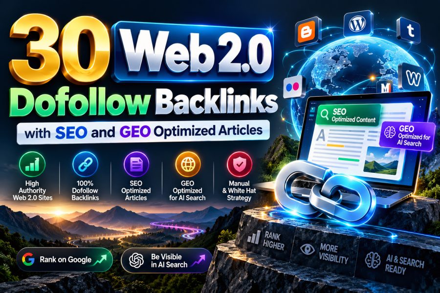 30 Web 2.0 Dofollow Backlinks with SEO and GEO Optimized Articles