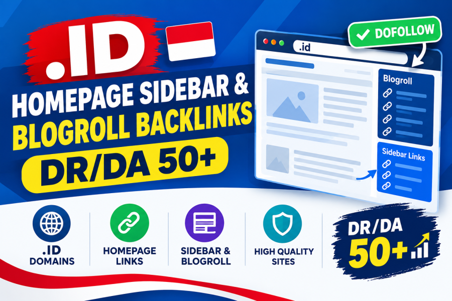 Get 200 Premium .ID Homepage Sidebar Blogroll Backlinks | DR/DA 50+