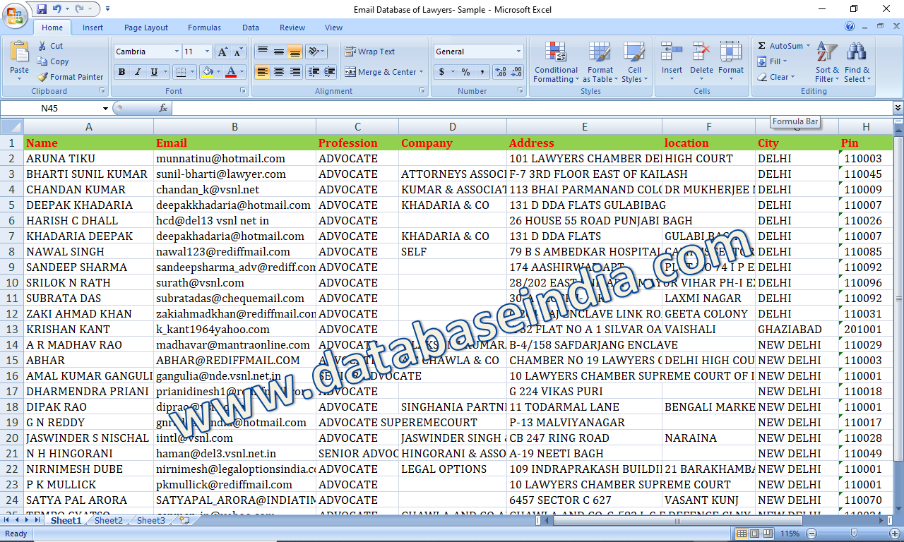 I will provide indian email database of Lawyers & Advocates