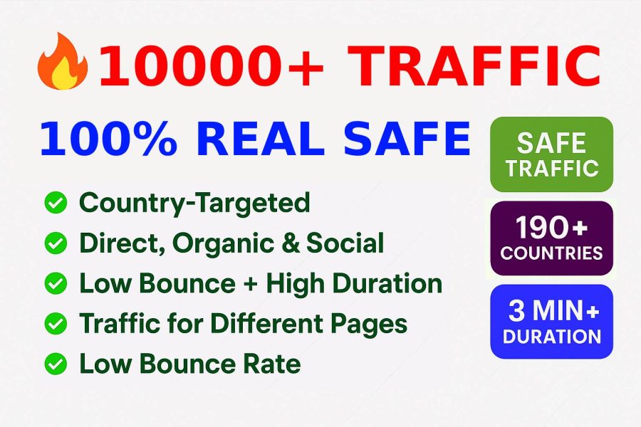 10000+ Real Safe Traffic | 190+ Country-Targeted | Low Bounce Rate