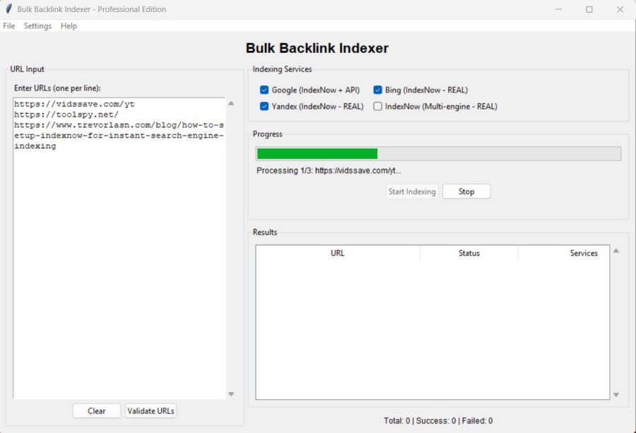 SEO Bulk Backlink Indexer - Index URLs to Search Engines Fast