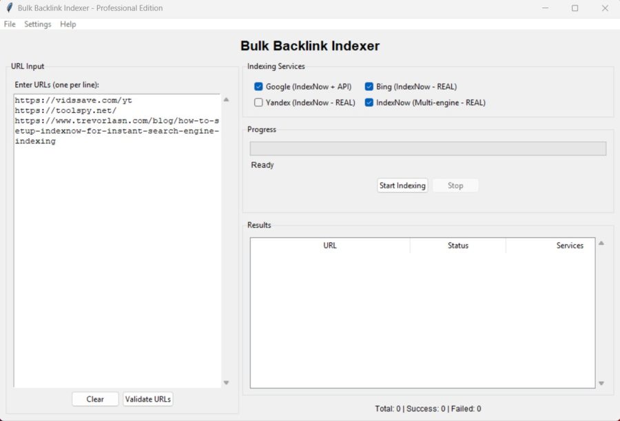 SEO Bulk Backlink Indexer - Index URLs to Search Engines Fast