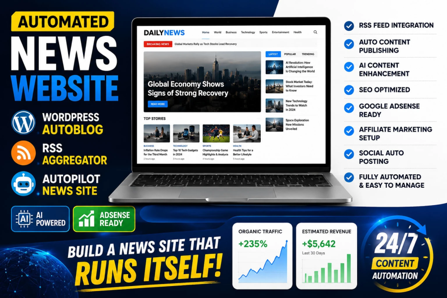 Create automated news website wordpress autoblog rss aggregator, autopilot news