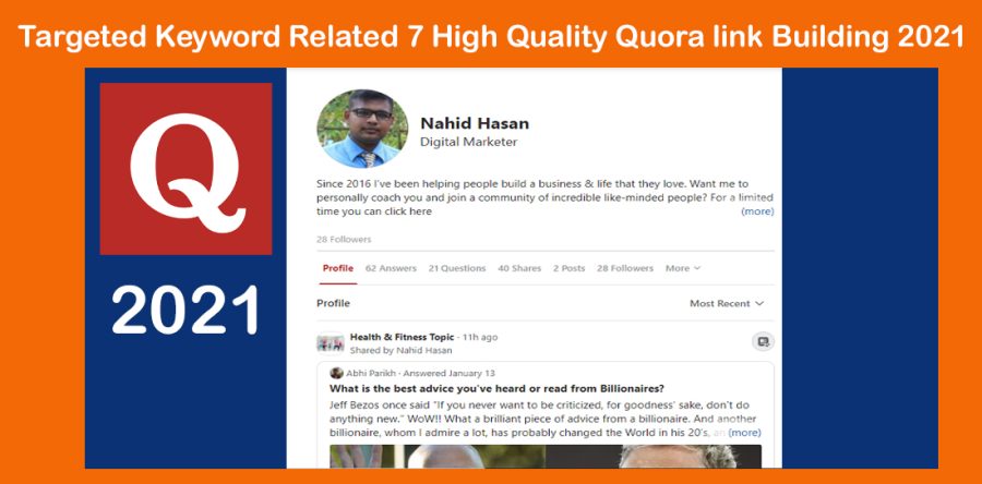 Targeted Keyword Related 7 High Quality Quora link Building 2021