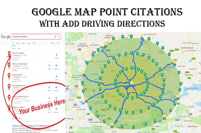 I will do 50+ Google map point citations with driving directions