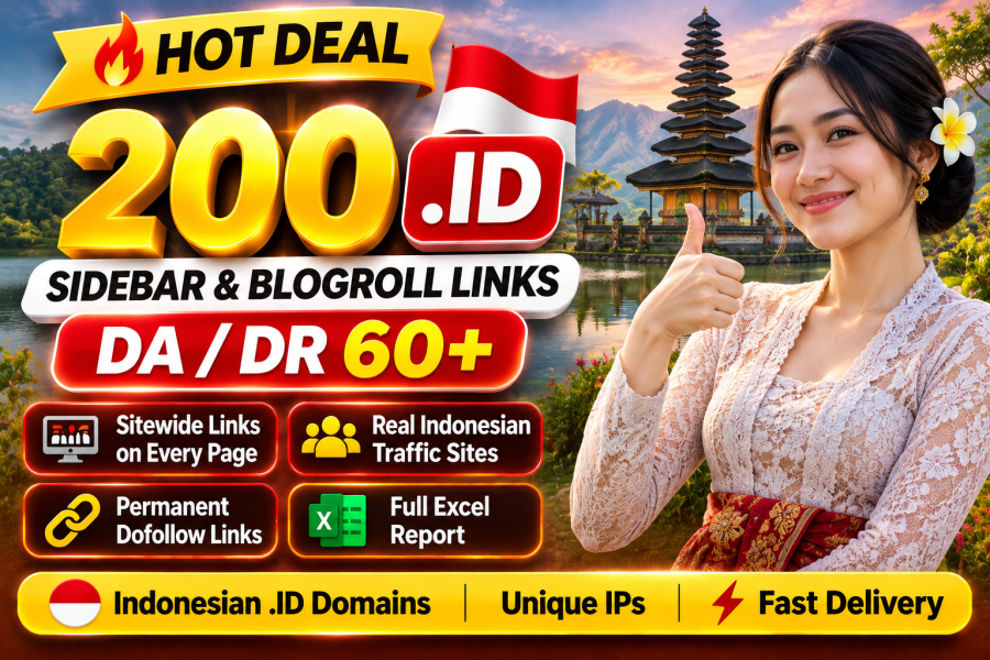 200 Indonesian .ID Sidebar & Blogroll Sitewide Backlinks on DA/DR 60+ Domains - Dofollow Permanent