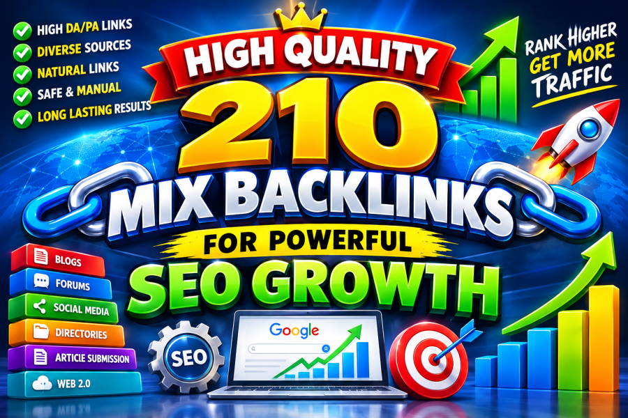 I Will build High Quality Powerful 210 Mix Backlinks for Powerful SEO Growth