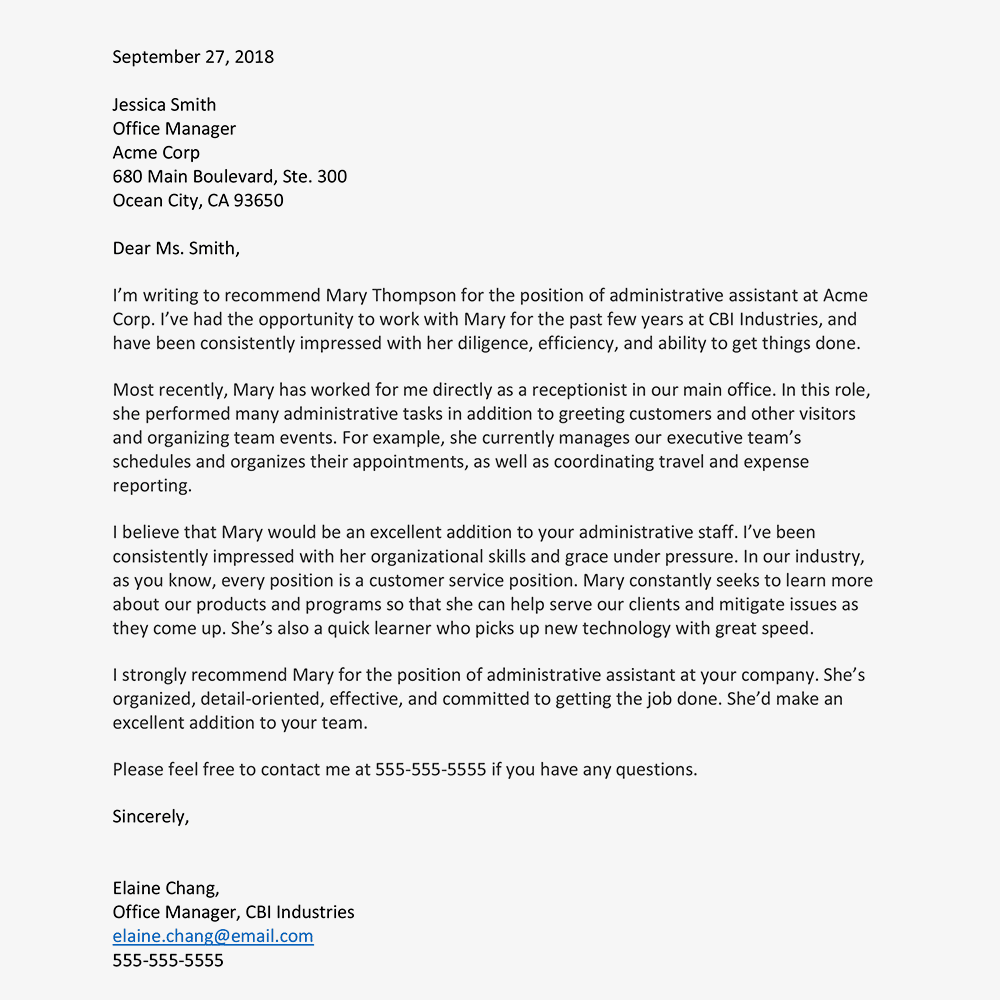 Write a strong recommendation or character reference letter