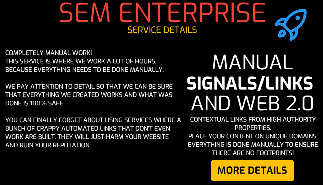 SEM Enterprise - White Hat WEB 2.0 Blogs Creation, WEB 2.0 Back-links and Social Signals