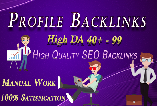 30 Profile Backlinks DA 40 To 99 and 10 Web 2.0 Backlinks, Handmade