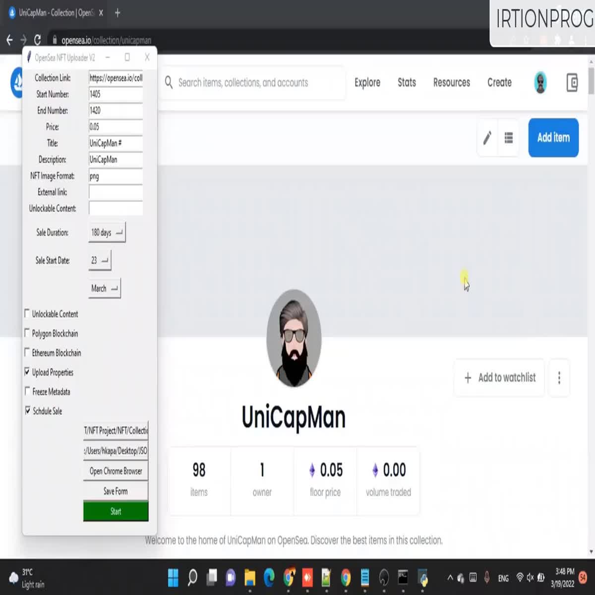 Create custom bot to automate opensea nft upload