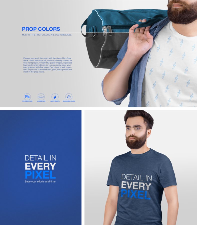 Men's Crew Neck T-Shirt Mockup - Set of 8