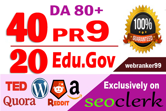 Provide 60 white hat Pr9 & Edu.Gov SEO dofollow backlinks, link building