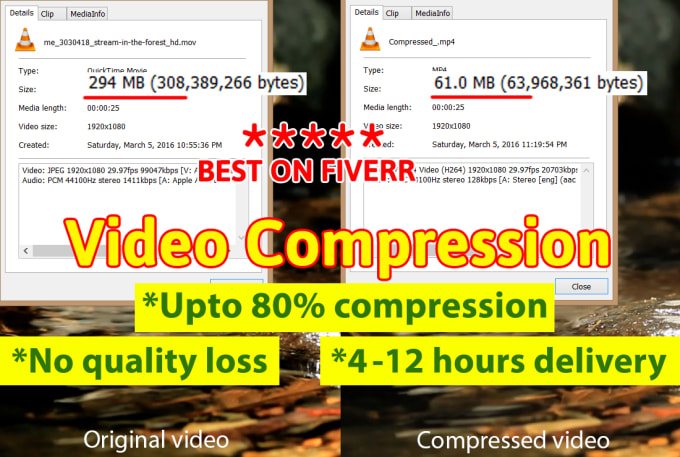 I will compress or reduce video size without quality loss just in 1 hour 
