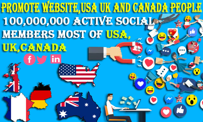 I will promote any website the US, UK and Canadian people on social media