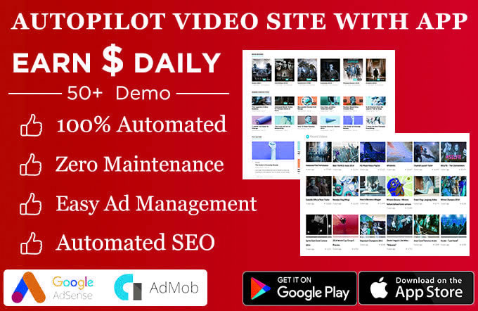 Build fully automated video website with app in any topic