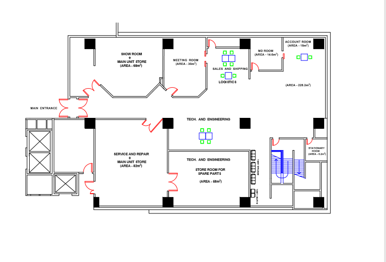 I will design your 2d office floor plan